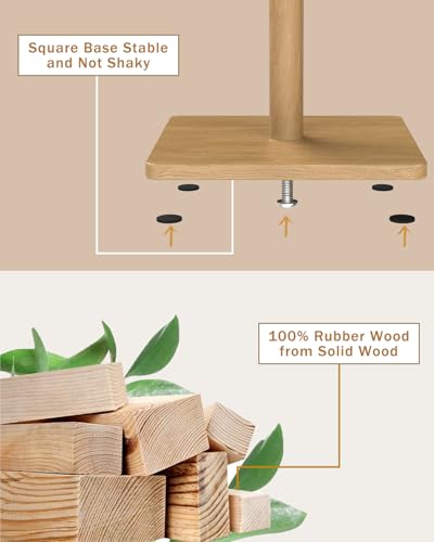 Yawinhe Wooden Coat Rack Freestanding,Hall Tree with 8 Hooks,Natural | 3 Adjustable Heights Coat Standing Tree; Sturdy Clothes Stand with Square Base; Coat Tree for Entryway, Hallway - color: Natural