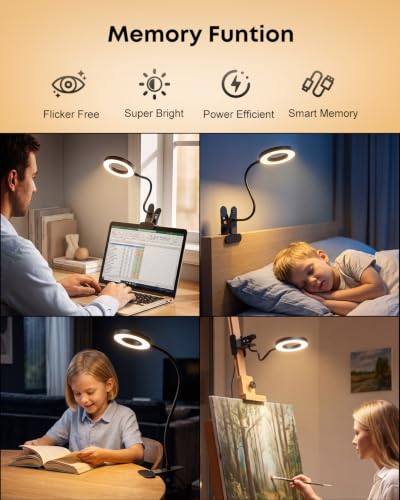 Clip on Light 5W Desk Lamp, Eye Caring Reading Light for Bed | 3 Colors & 6 Brightness, 48 LED Beads, 360° Flexible Metal Gooseneck,Black - color: Black