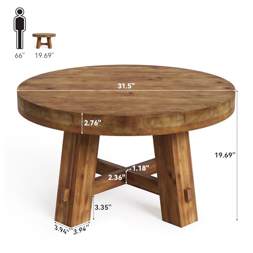 31.5-Inch Round Coffee Table, Solid Wood Center Table with Thickened Tabletop for Living Room, Apartment, Small Space (Rustic Brown) - color: Rustic Brown