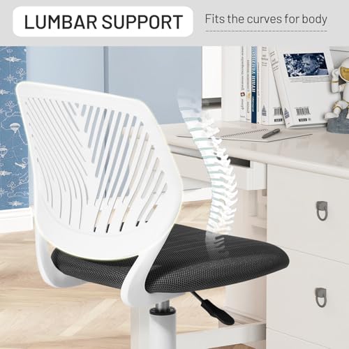 FurnitureR Students Cute Desk Chair Ergonomic for Teens Boys Girls Youth Low-Back Armless Study Writing Swivel Mesh Seating with Adjustable Height for Home Office Living Room Bedroom School - color: Black/Grey