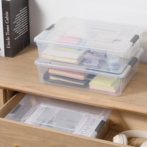 4 Pack 10QT Clear Plastic Storage Bins with Lids Stackable Storage Box for Crafts, Supplies Clear File Box Plastic Container Bins for Organizing (Large 4Pack) - size: Large 4Pack