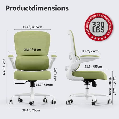 TRALT Office Chair - Ergonomic Desk Chair with Adjustable Lumbar Support, Mesh Computer Chair, Executive Chair for Home Office Comfortable Lumbar Support (1, White Green) - color: White Green