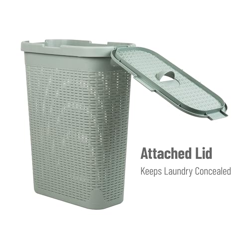 Mind Reader Slim Laundry Hamper with Lid, 40L Clothes Basket, Narrow Tapered Design with Ventilated Cutout Pattern, Plastic, Mint - color: Mint, size: Single