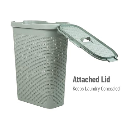 Mind Reader Slim Laundry Hamper with Lid, 40L Clothes Basket, Narrow Tapered Design with Ventilated Cutout Pattern, Plastic, Mint - color: Mint, size: Single