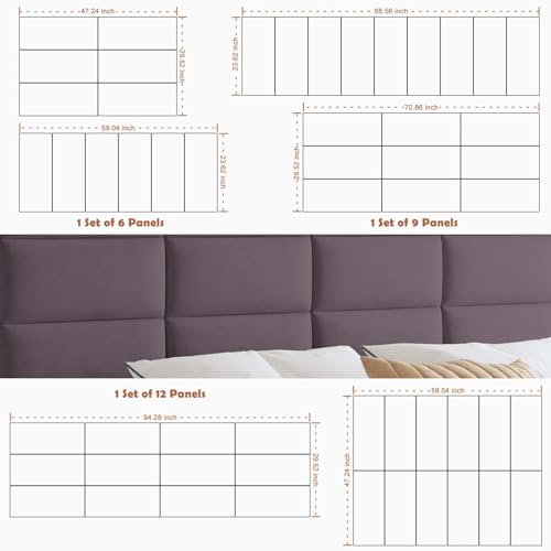 IFNOW Wall Mounted Upholstered Headboard King, 3D Peel and Stick Soundproof Panels, Reusable and Removable Padded Leather Bed Headboard, 12 Panels 9.84" x 23.62", Dark Purple - color: Leather-dark Purple, size: King