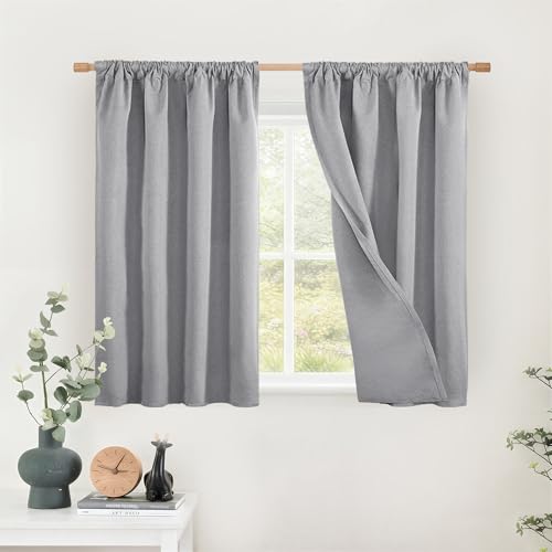 BGment Grey Linen Blackout Curtains 40 Inch Length, Short Room Darkening Drapes with Rod Pocket for Bedroom Window Thermal Insulated Privacy, 2 Panels, Each 30 Inch Wide - color: Grey, size: 30"W x 40"L (Pack of 2)