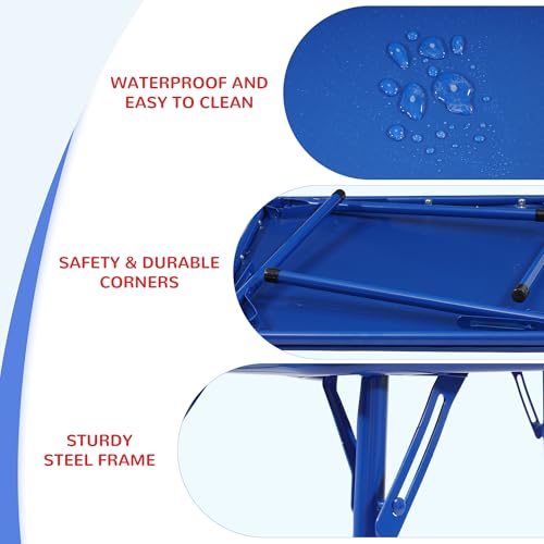 23.5'' Kids Folding Square Table, Card Table with Vinyl Padded Top, Foldable Activity for Indoor/Outdoor Use, Perfect for Picnic, Playtime and Learning, 23.5" W X 23.5" D X 20.5" H, Blue