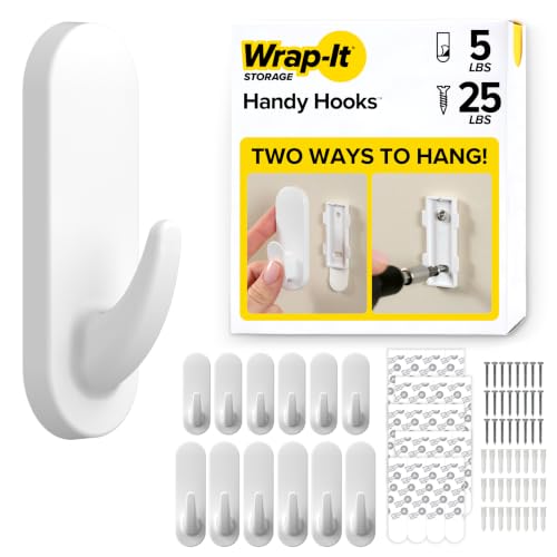 Wrap-It Storage Handy Hooks - The Fin Assorted 12 Pack (White) | Dual Option Wall Mount or Removable Adhesive Hooks - Dorm Room Essentials, Hand Towel Hooks for Bathrooms, Walls No Damage - color: White, size: Assorted 12-Pack