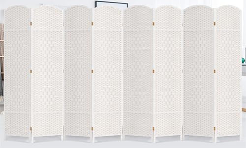 8 Panel Room Divider, 6 FT Wide Folding Screen Room Divider, Off White | Double Hinged Folding Screen Room Dividers for Patio Privacy - color: Off White, size: 8 Panels