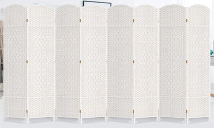 8 Panel Room Divider, 6 FT Wide Folding Screen Room Divider, Off White | Double Hinged Folding Screen Room Dividers for Patio Privacy - color: Off White, size: 8 Panels