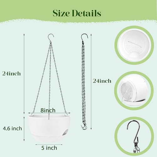 Set of 4-8 Inch Self Watering Hanging Planters for Indoor Outdoor，Hanging Plant Pots with Drainage & Removable Tray, Hanging Pots Holder for Ivy, Pothos, Ferns, Balcony & Patio, White - color: White, size: 4 pack 8 inch