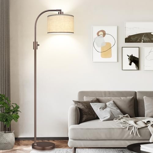 Nintiue Upgraded Modern Arc Dimmable Tall Standing Floor Lamp with Linen Shade, 1200 Lumens LED Bulb Included, for Living & Reading Room, Bedroom, Office & Nursery, Brown - color: Brown-Linen Shade