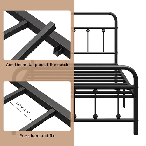 Vengarus Twin Metal Bed Frame with Victorian Headboard & Footboard, Black | 14" Twin Metal Platform Frame, Heavy Duty Steel Slat Support, Noise Free, No Box Spring Needed, Easy Disassembly & Transport - size: Twin