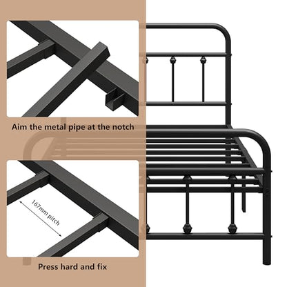 Vengarus Twin Metal Bed Frame with Victorian Headboard & Footboard, Black | 14" Twin Metal Platform Frame, Heavy Duty Steel Slat Support, Noise Free, No Box Spring Needed, Easy Disassembly & Transport - size: Twin