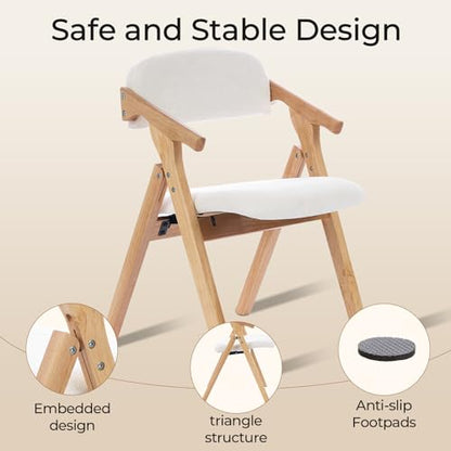 Folding Chairs with Padded Seats,Wooden Stackable Dining Chair,Easy to Store Foldable Dining Chairs for Kitchen, Living Room, Wedding Party Picnic (White) - color: White