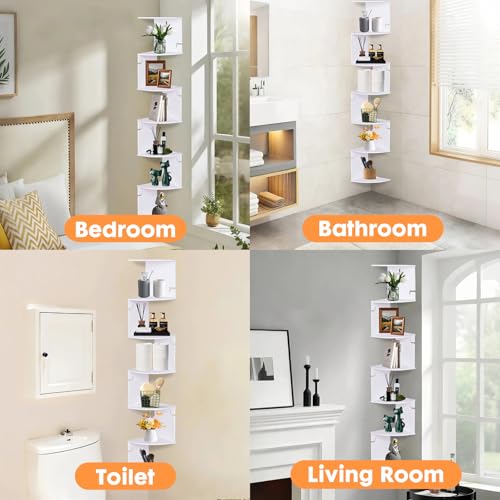 ShellKingdom Corner Shelf Wall Mount, 7 Tier Corner Bookshelf, Floating Display Shelves for Home, Living Room, Bedroom, Office, Bathroom, Small Spaces Decorations - size: 7 Tier