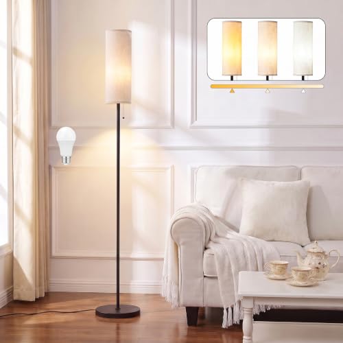 64" Floor Lamp with 9W LED Bulb & Beige Lampshade | 3 Color Temperature, Chain Switch, Minimalist Floor Lamp, Tall Pole Lamps, Living Room, Bedrooms, for Study, Office - color: Beige, size: 64.56 inches 1PCS