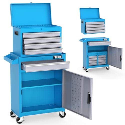 TUFFIOM 5-Drawer Rolling Tool Chest, Tool Storage Cabinet w/Drawers, Lockable Wheels, Detachable Top & Adjustable Shelf, Mechanic Tool Organizer Box for Garage, Workshop, Warehouse & Repair Shop - color: Blue, size: 5Drawer