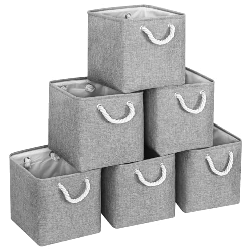 FinishingBo 11 inch Cube Storage Bin with Handles 6 Pack | Foldable Basket, Fabric Storage Bins, Closet Storage, Home Organizer (Gray) - color: Gray-6 Pack