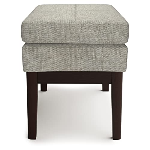 SIMPLIHOME Carlson 27" Wide Woven Fabric Rectangle Ottoman in Greige | Mid-century modern ottoman with a padded seat for bedroom, entryway or living room; footstool or footrest. - color: Greige, style: Small Ottoman Bench