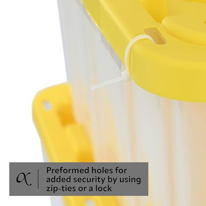 CX 27-Gallon Heavy Duty Clear Stackable Storage Bins with Lids, 4 Pack | Clear plastic totes for garage organization, Stackable, weather-resistant, snap lids, 14.3H x 20.6W x 30.6D, Clear/Yellow - size: 4 Pack, style: Clear & Yellow