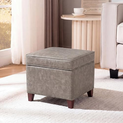 17” Faux Leather Storage Ottoman with Wooden Legs, Upholstered Square Flip-Top Footrest, Extra Seat or Coffee Table for Living Room, Bedroom, Entryway, Coffee Brown - color: Coffee Brown