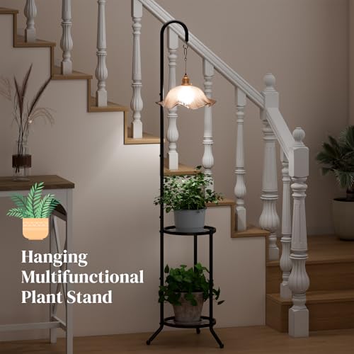 2 Tier Hanging Metal Plant Stand Space Saving Corner Plant Holder | Plant Shelf with Hooks Space Saving Corner Design Fits Bedroom, Balcony,Living Room and Patio Garden
