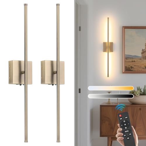 Battery Operated Wall Sconces set of 2, 11000mAh Rechargeable Brushed Bronze Wireless Wall Lights, 350°Rotate Dimmable Wall Lamp with Remote, 3 Color Temperatures, for Bedroom, Living Room, Hallway - color: Brushed Bronze, size: 2 Pack