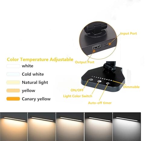 LED Desk Lamp Dimmable Table Lamp Reading Lamp with USB Charging Port, 5 Lighting Modes, Sensitive Control, 30/60 Minutes Timer (Black)