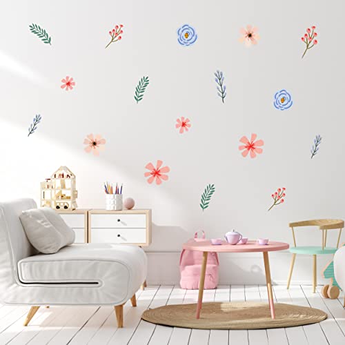 Decalcomania Evening Flowers Wall Decor by Mia Charro - Set of 26 Danish Pastel Room Decor Flower Wall Decals Removable Peel and Stick Wall Stickers - Floral Aesthetic Room Decor - color: Evening Flower