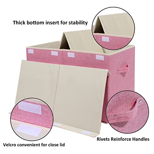 Large Toy Box Chest Storage with Flip-Top Lid, Kids Toy Storage Bin Boxes | Toy Chest with Rivets Handles for Kids, Boys, Girls, Nursery, Playroom, Living Room, Bedroom, 25"x 13" x 16" (Linen Pink) - color: Large Pink