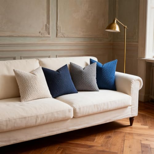 Set of 4 Boho Bubble Corduroy Throw Pillow Covers 18x18 Inch, Soft Textured Decorative Pillow Cases, Farmhouse Minimalist Cushion Covers for Sofa Couch Bedroom, Neutral Blue & Gray Combo - color: Blue and Gray