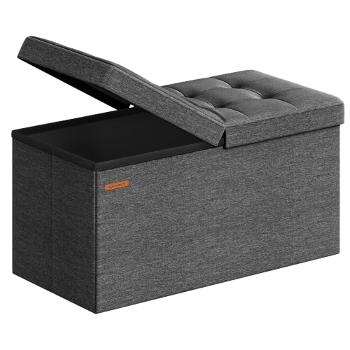SONGMICS MAZIE Collection - 30 Inches Storage Ottoman, Foldable Storage Bench with Flipping Lid, 660 lb Load Capacity, for Entryway, Living Room, Bedroom, Dark Gray ULSF46GYZ - color: Dark Gray, size: 15"D x 30"W x 15"H, style: Modern