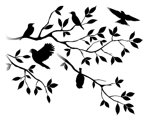 Glossy Black 16'' X 24'' Burnish Birds & Blossoms Vinyl Wall Decal Art Décor - color: Glossy Black, size: 16'' X 24''