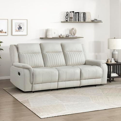 Lexicon Polished Microfiber Wall Hugger Manual Double Reclining Sofa, Beige | 86"W Upholstered 3 Seater Manual Sofa Recliner for Living Room/Apartment, Tool Free Assembly - color: Beige, size: Reclining Sofa