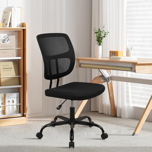 CLATINA Home Office Chair No Arms with Wheels, Adjustable Height Small Desk Chair, Ergonomic Mesh Rolling Work Swivel Chairs, 360 Swivel Computer Chair for Office, Reading Meeting Room 2PK(Black) - color: Black-sprain, size: 2 Pack