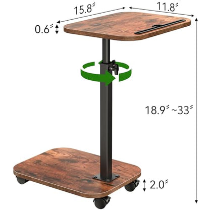 Sofa Tray Table for Couch, 360°Swivel TV Tray for Small Spaces, Adjustable Height Side Tables for Eating, C Shaped End Table for Livingroom, Bedroom, Sofa, Bed, Snack