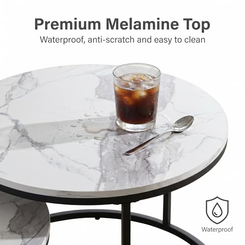 Round Coffee Tables for Living Room，Set of 2 (Marble) | living room side table, Modern Nesting Drink for Small Spaces - color: Marble