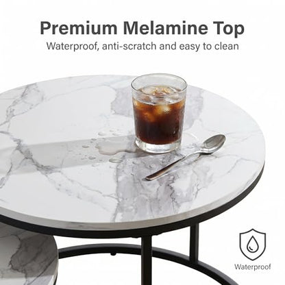 Round Coffee Tables for Living Room，Set of 2 (Marble) | living room side table, Modern Nesting Drink for Small Spaces - color: Marble