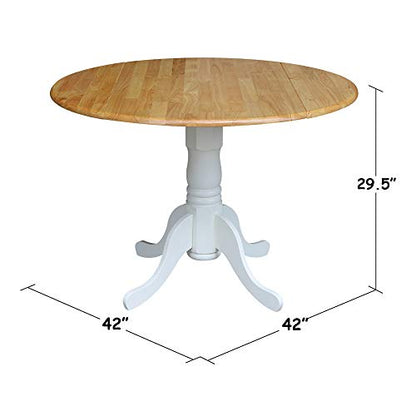 IC International Concepts 42" Solid Wood Drop Leaf Pedestal Dining Table - color: Natural/White