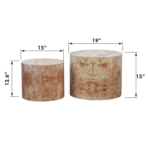 18.9" Round Nesting Coffee Table Set of 2, Modern Wooden Coffee Tables Small Circle Center Table for Living Room, Accent End Table Set, No Assembling (Natural Burl) - color: A-natural Burl
