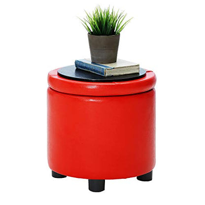 Designs4Comfort Round Accent Storage Ottoman with Reversible Tray Lid - color: Blue