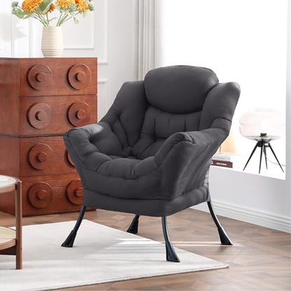 Lazy Chair, Comfy Reading Accent Chair for Bedroom, Darkgrey | Comfy Bedroom Accent Chair with Washable Removable Cover and extra throw pillowfor Living Room Dorm - color: Darkgrey-single