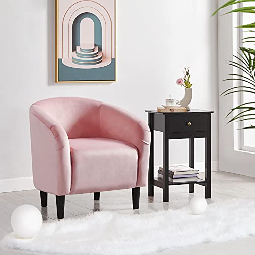 Yaheetech Small 25.5in Wide Velvet Barrel Accent Chair Bedroom, Pink | Compact Cozy Barrel Chairs with a Curved Silhouette, Upholstered Furry Armchair for Small Spaces, Living Room Bedroom Corner - color: Pink (Velvet), style: without Ottoman