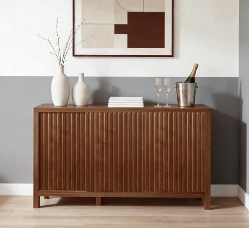ZYBT Fluted Sideboard Buffet Cabinet with Storage, Modern Credenza Buffet Sideboards Bar Cabinet Console Table with Adjustable Shelves Slide Door for Living Room Hallway Kitchen Entryway - style: 3Door