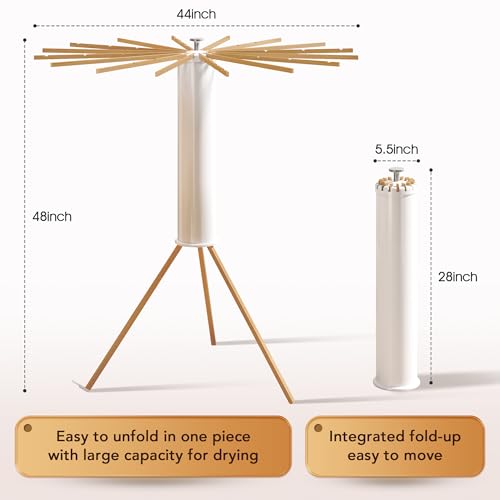 Foldable Tripod Clothes Drying Rack,Beechwood & Portable Laundry Stand, Space-Saving Collapsible Hanger with 16 Arms for Indoor & Outdoor Drying – Easy Setup, Stable Base, Fast Air-Drying Design