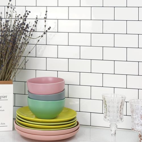 STICKGOO Subway Tile Peel and Stick Backsplash, Thicker Design 12" x 12" Stick on Backsplash Tiles for Kitchen, Bathroom, Wall Tile (10 Sheets, Warm White with Grey Grout) - color: Warm White With Grey Grout