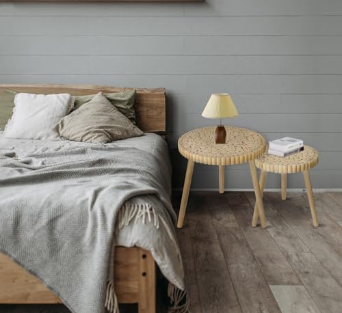 Round Coffee Table Set of 2, Farmhouse Nesting Coffee Table, Small Circle Wood Coffee Table, Mid Century Modern Nightstand, Boho Patio Side Table End Tables for Living Room Bedroom Balcony Outdoor - color: Farmhouse Style