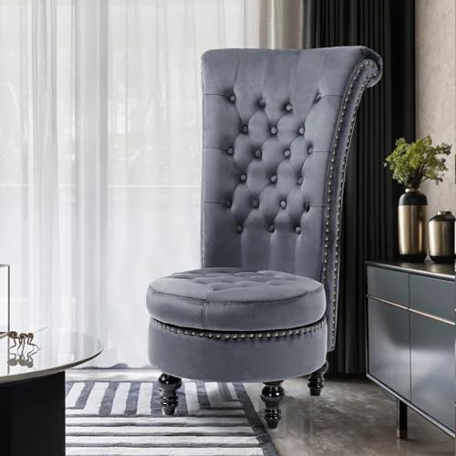 AVAWING High Back Velvet Tufted Throne Chairs with Storage Set of 2, Grey | Tufted Nailhead Design; Hidden Storage; Soft Velvet; Sturdy Wood Legs 330Lbs; High Density Foam; Ergonomic Back - color: Grey