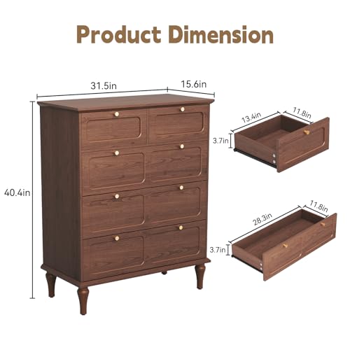 ARTPOWER 5 Drawer Dresser for Bedroom, Tall Dressers & Chests of Drawers with Solid Wood Legs and Brass Handles, Vertical Storage Organizer for Living Rooms, Hallway, Entryways, Offices, Brown - color: Brown